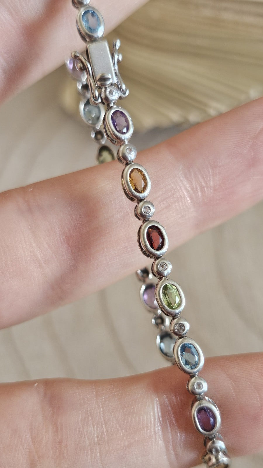 925 Sterling Silver Multi Gemstone Bracelet Garnet Amethyst Topaz 8inches
