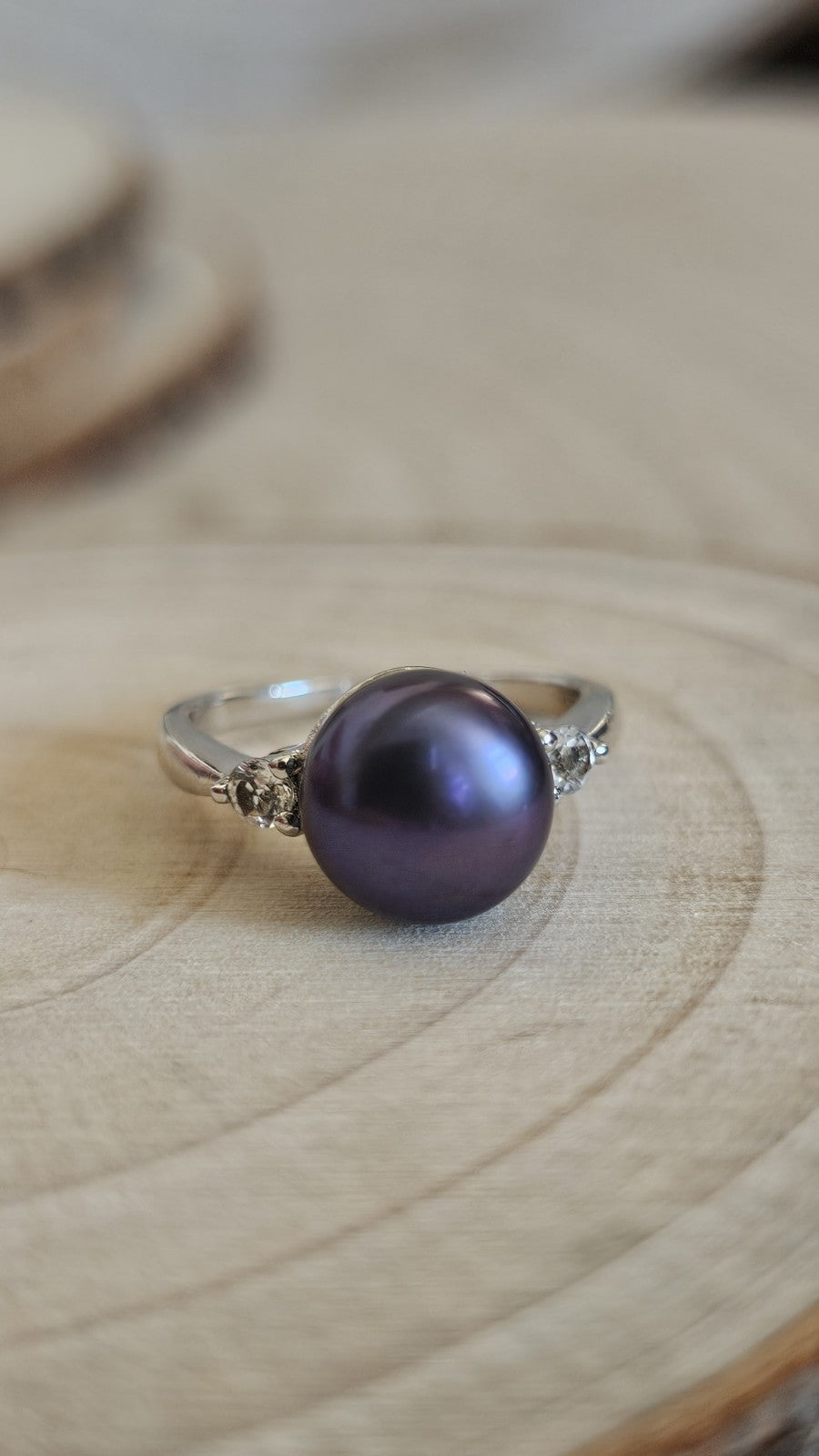 TGGC 925 Sterling Silver Peacock Pearl & Zircon Ring Size P 1/2