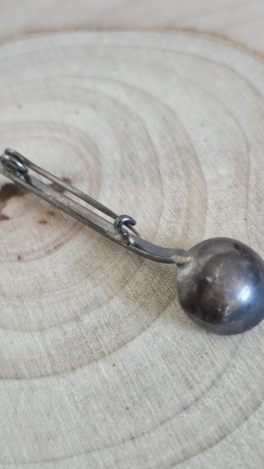 Vintage 900 Silver Spoon Brooch Turquoise Stone Figural Pin 3.28g 64mm
