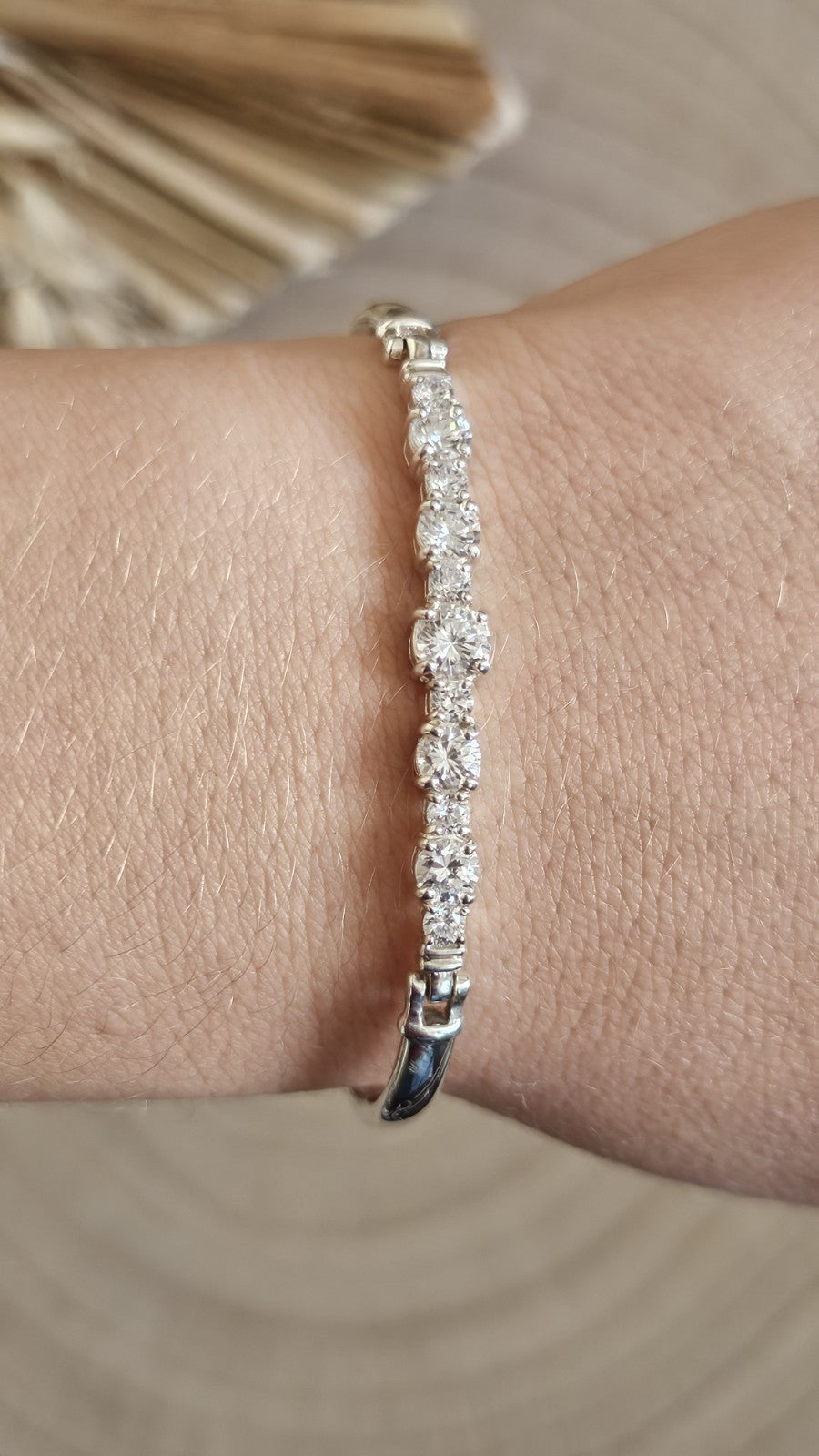 925 Sterling Silver CZ Tennis Style Hinged Bangle Bracelet 7" Fully Hallmarked