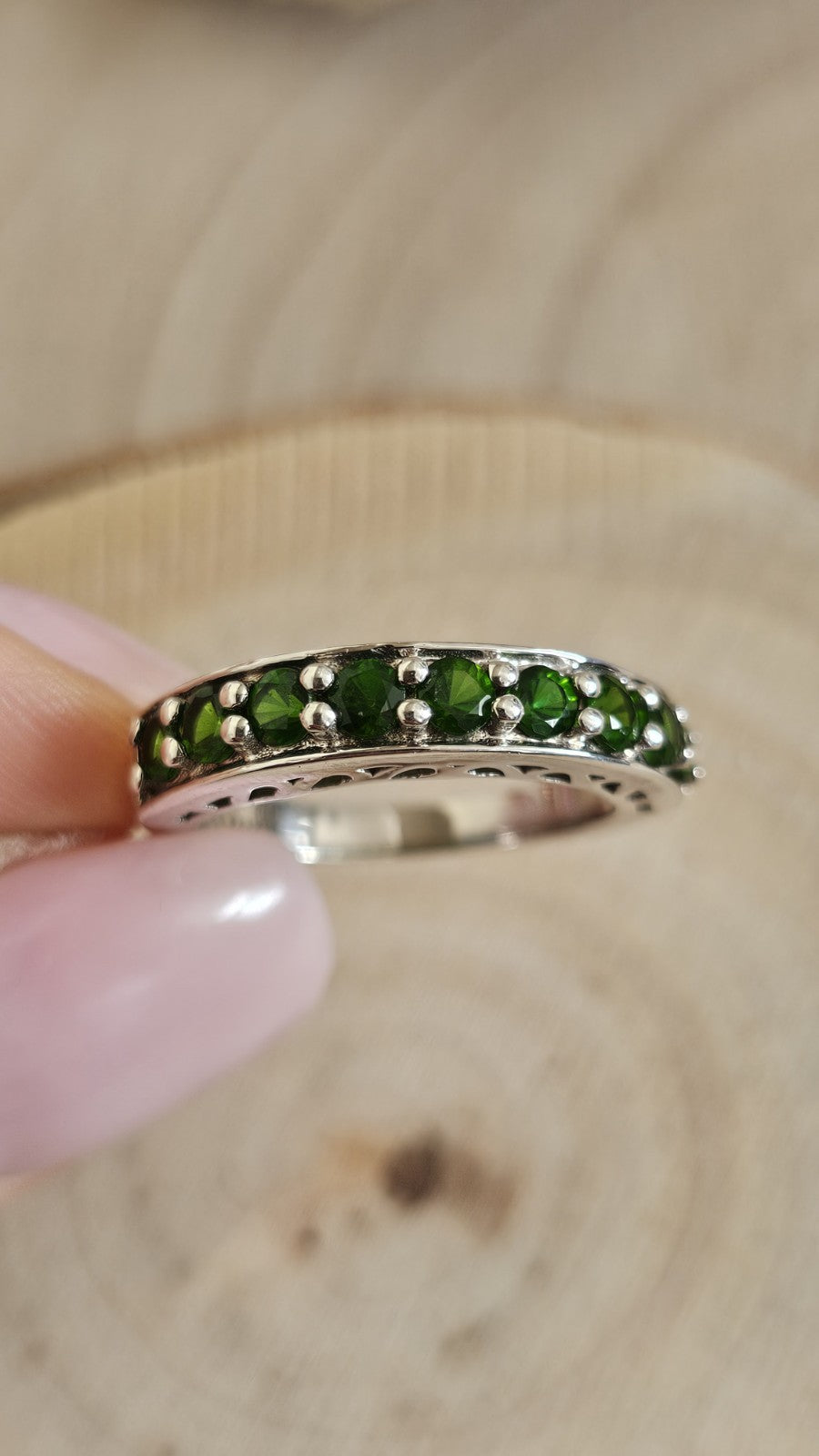 925 Sterling Silver Chrome Diopside Half Eternity Ring Size R 1/2 5g