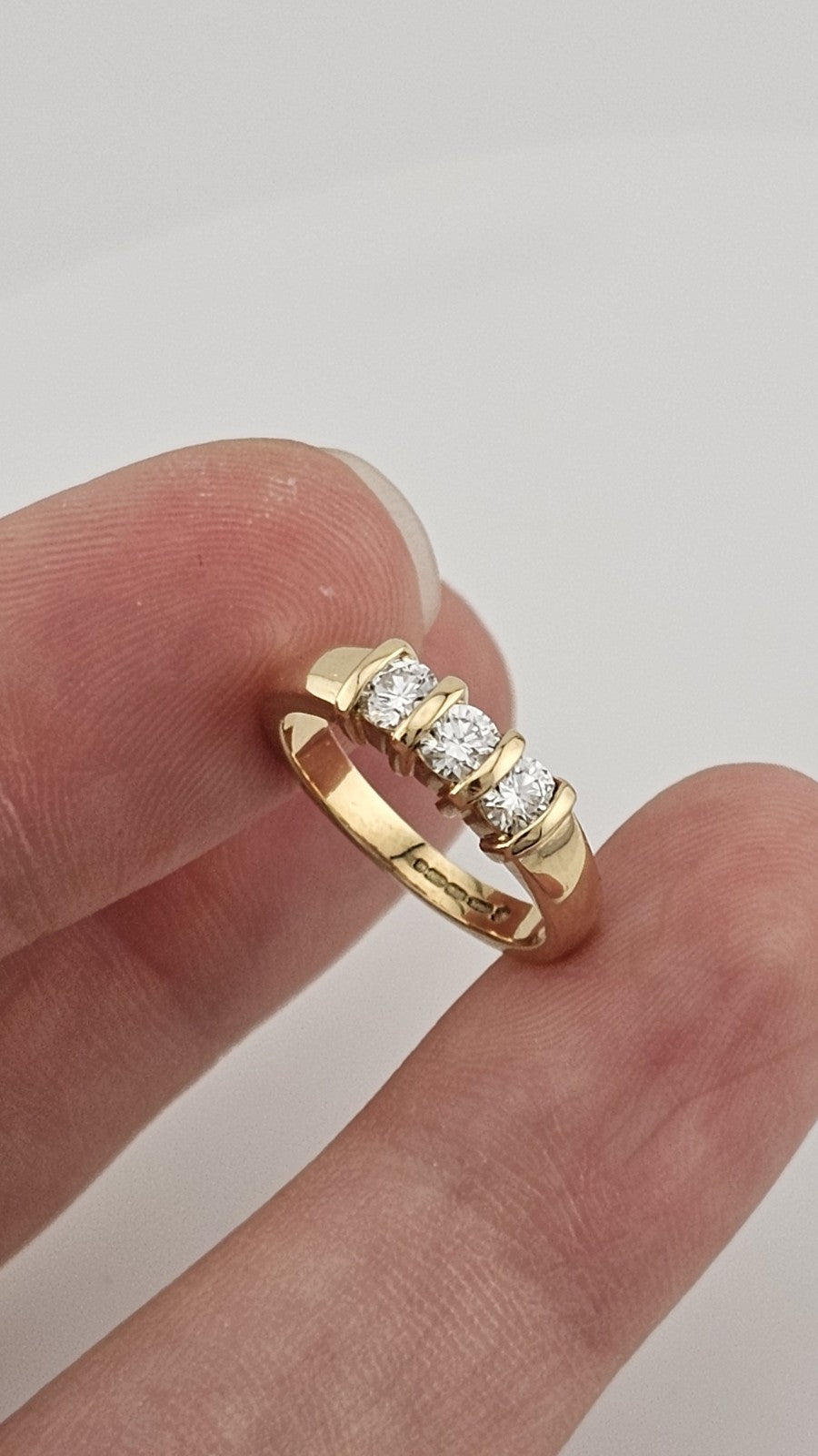18ct Yellow Gold Natural Diamond Three Stone Ring 0.50ct – Size H½