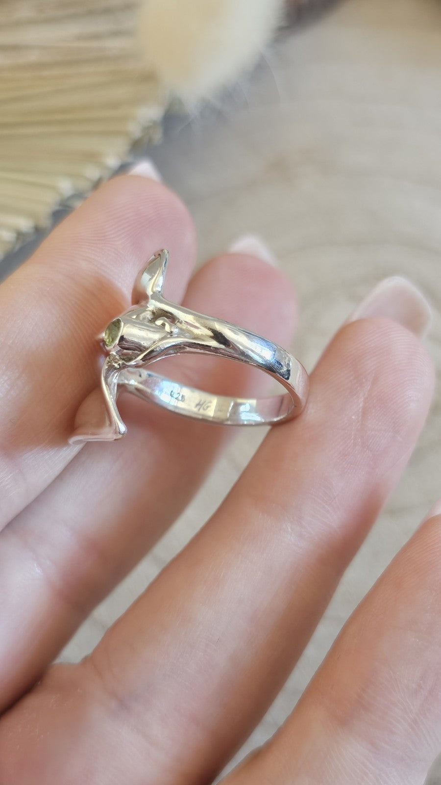 925 Sterling Silver Natural Peridot Leaf Statement Ring Size P 7.14g