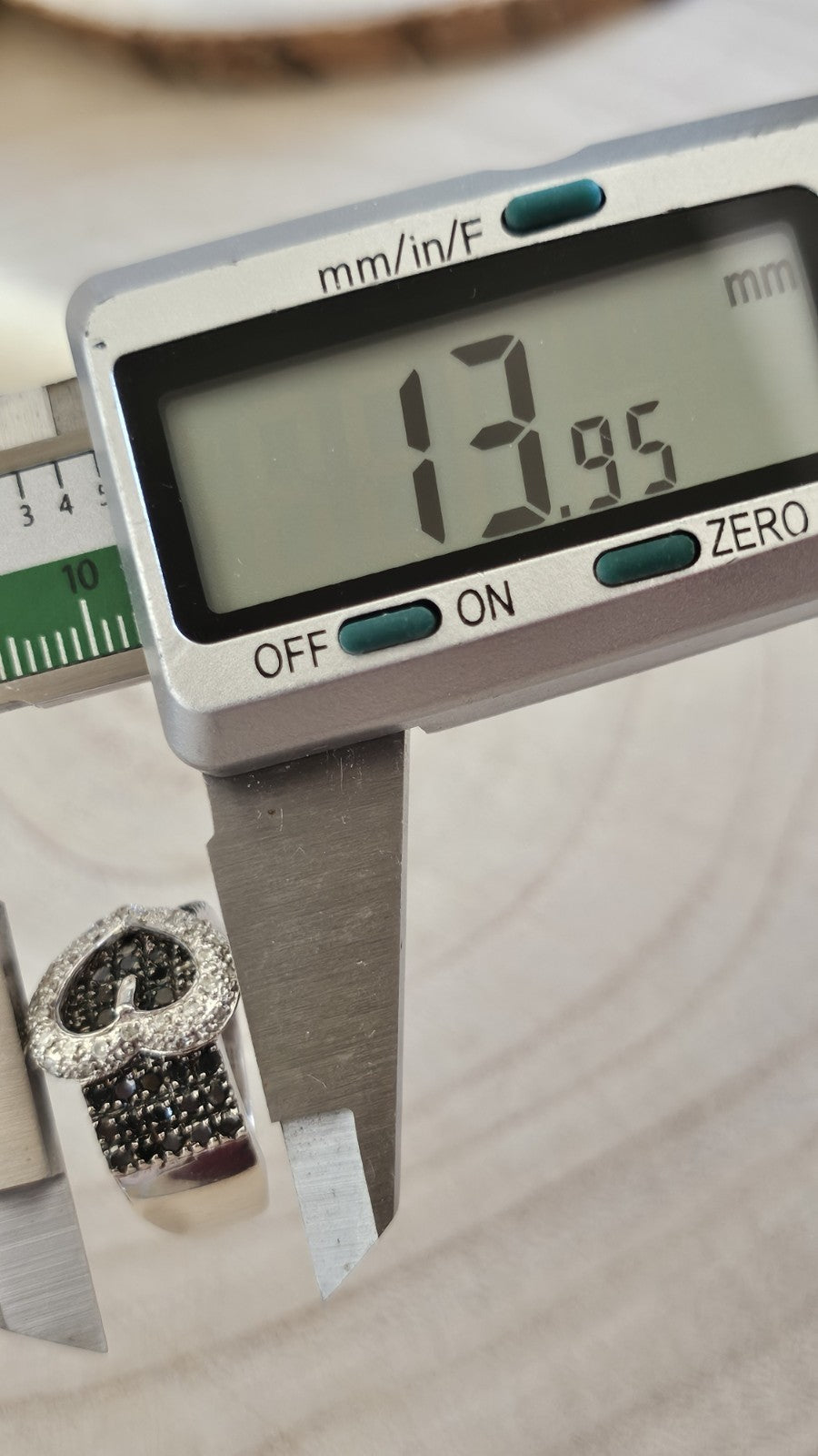 Sterling Silver Natural Black & Clear Diamond Buckle Ring Size N 1/2