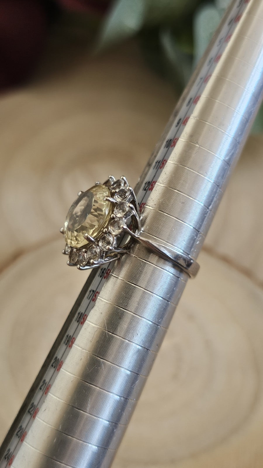 TGGC 925 Sterling Silver Green Amethyst/Prasiolite Halo Ring, Size N 1/2