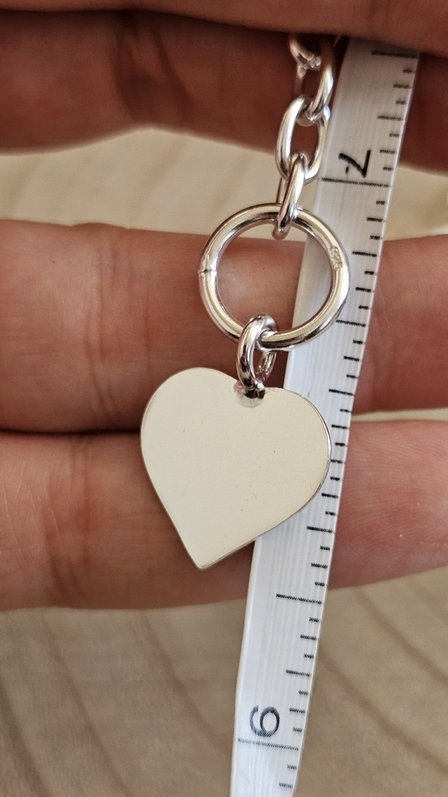 925 Sterling Silver Heart Charm Bracelet T-Bar Toggle 7.5" Hallmarked 15.58g