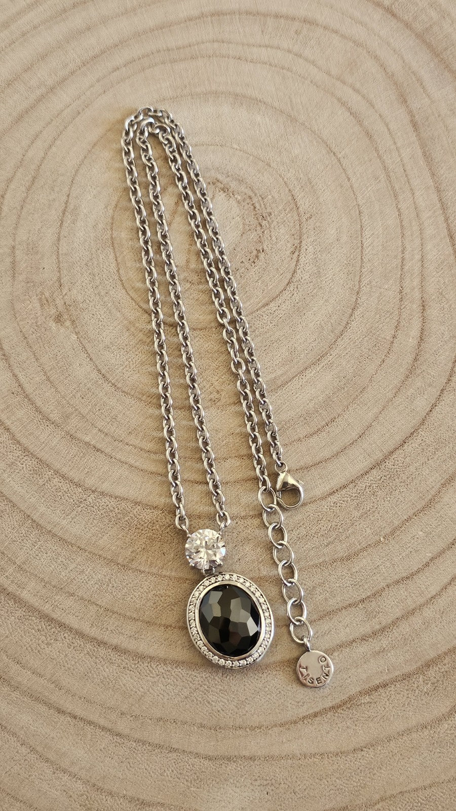 TI SENTO  Sterling Silver Black & Clear Stone Pendant Necklace 19-20.5", 29.76g 