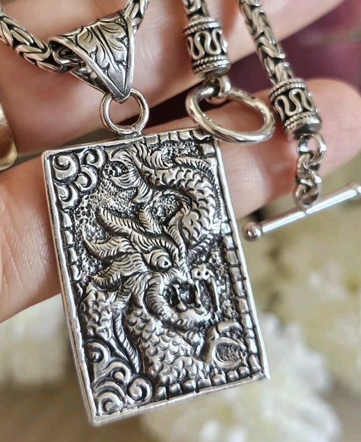 BA SUARTI 925 Sterling Silver Dragon Pendant Necklace 18" Heavy 38.27g