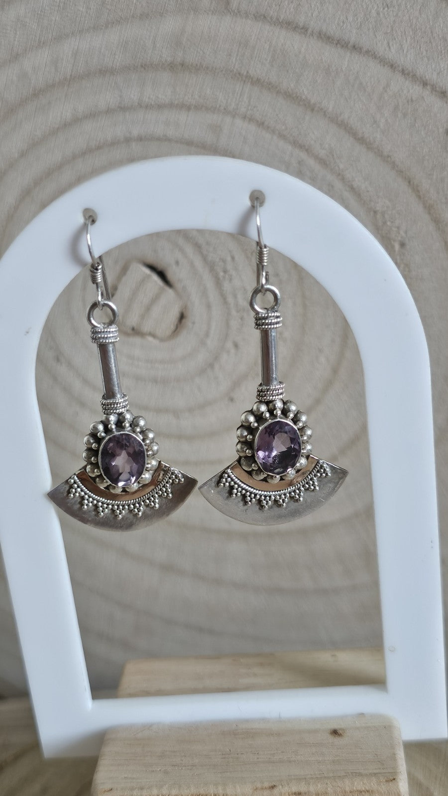 BA SUARTI 925 Sterling Silver Amethyst Drop Earrings Gold Detail 9.22g
