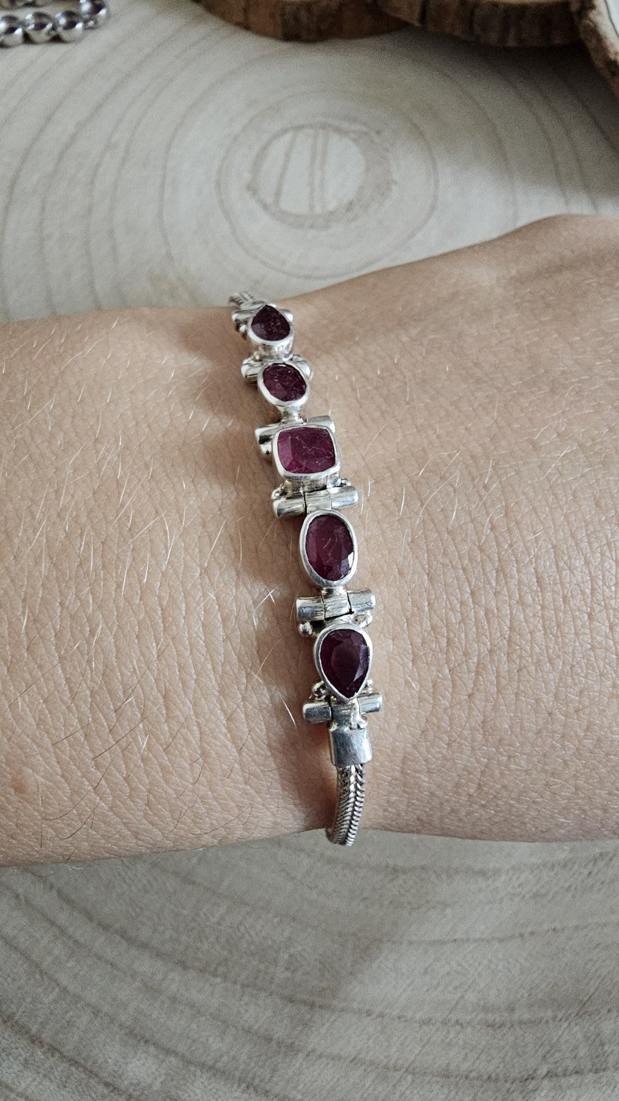 925 Sterling Silver Ruby Bracelet Adjustable 18–23cm 9.80g