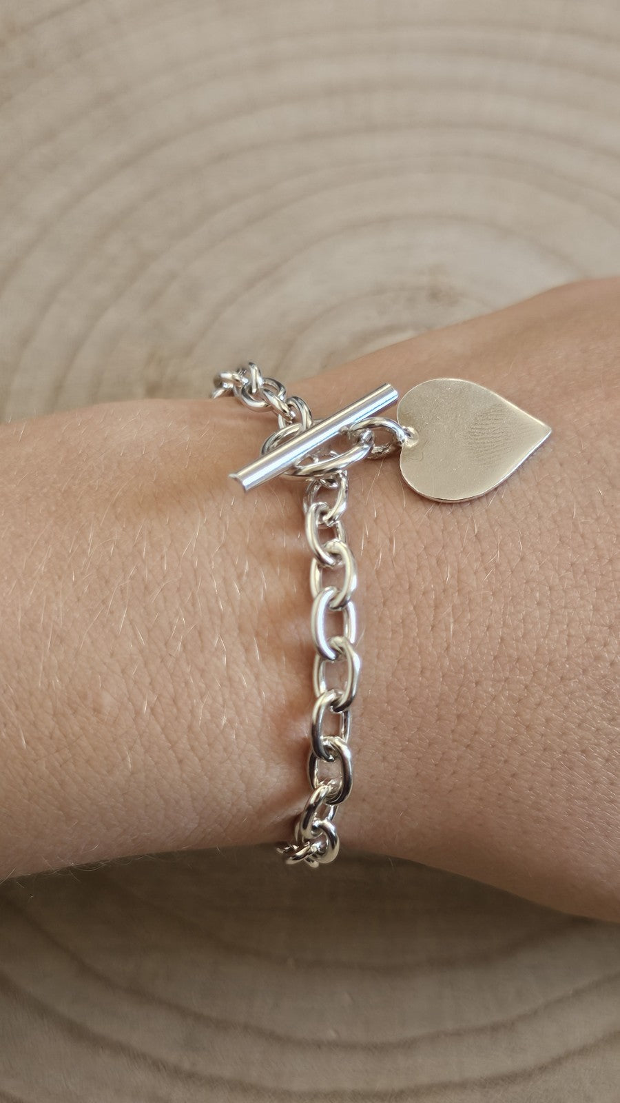 925 Sterling Silver Heart Charm Bracelet T-Bar Toggle 7.5" Hallmarked 15.58g
