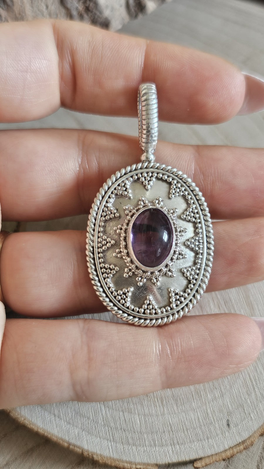 BA SUARTI 925 Sterling Silver Amethyst Pendant Large Ornate 18.12g Hallmarked