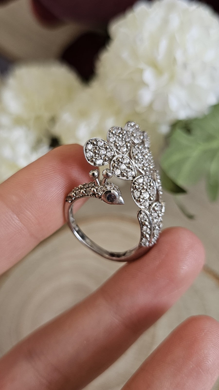 TGGC 925 Silver Natural Zircon Amethyst Peacock Ring Adjustable P 1/2