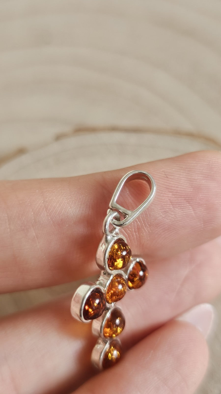 925 Sterling Silver Genuine Amber Cross Pendant Honey Cognac 37.7mm 3.10g