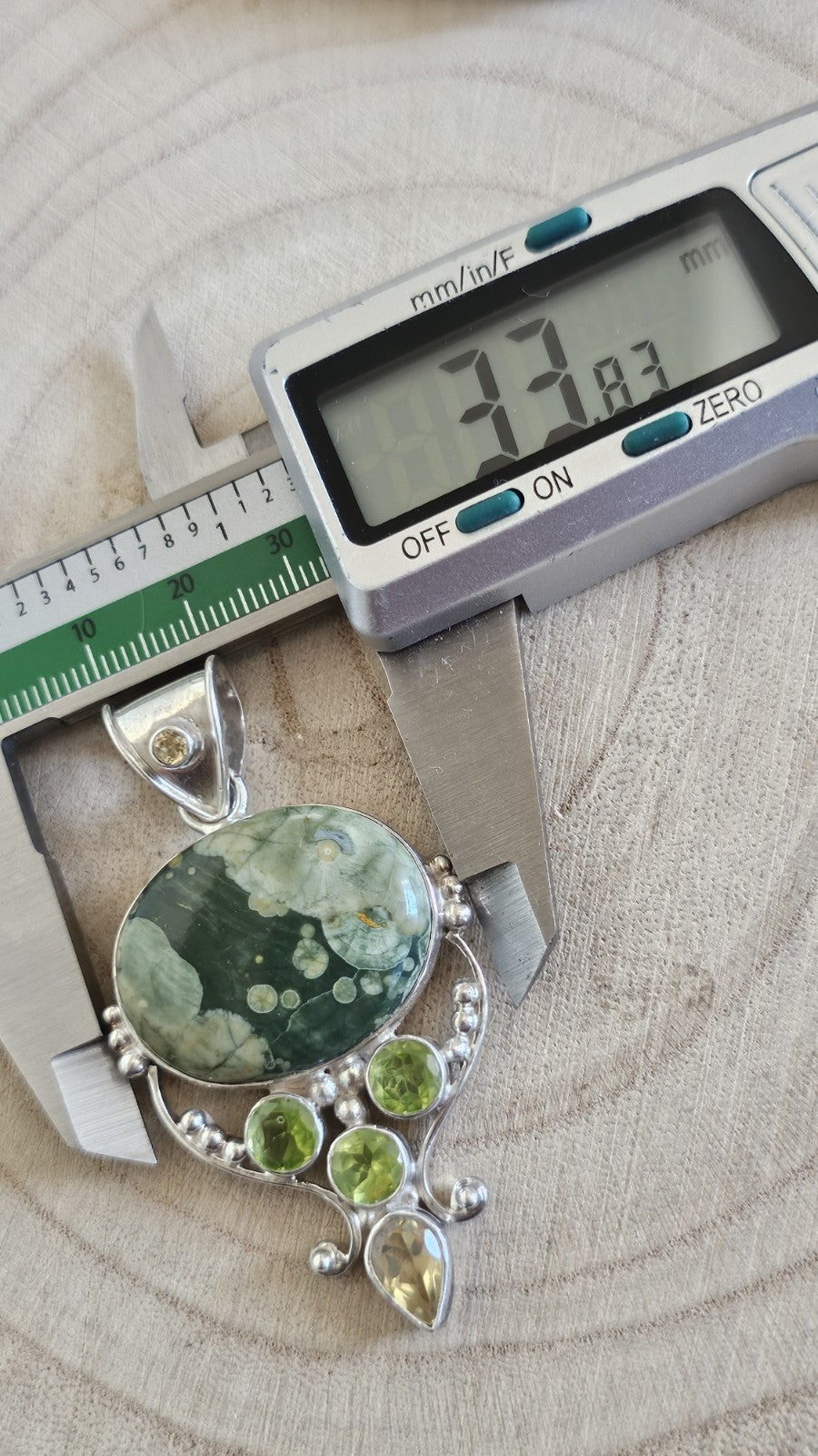925 Sterling Silver Rainforest Jasper Peridot Citrine Pendant 60mm 17.55g