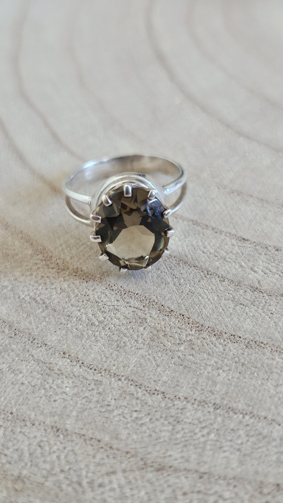 925 Sterling Silver Smoky Quartz Oval Solitaire Ring Size M 1/2 Hallmarked