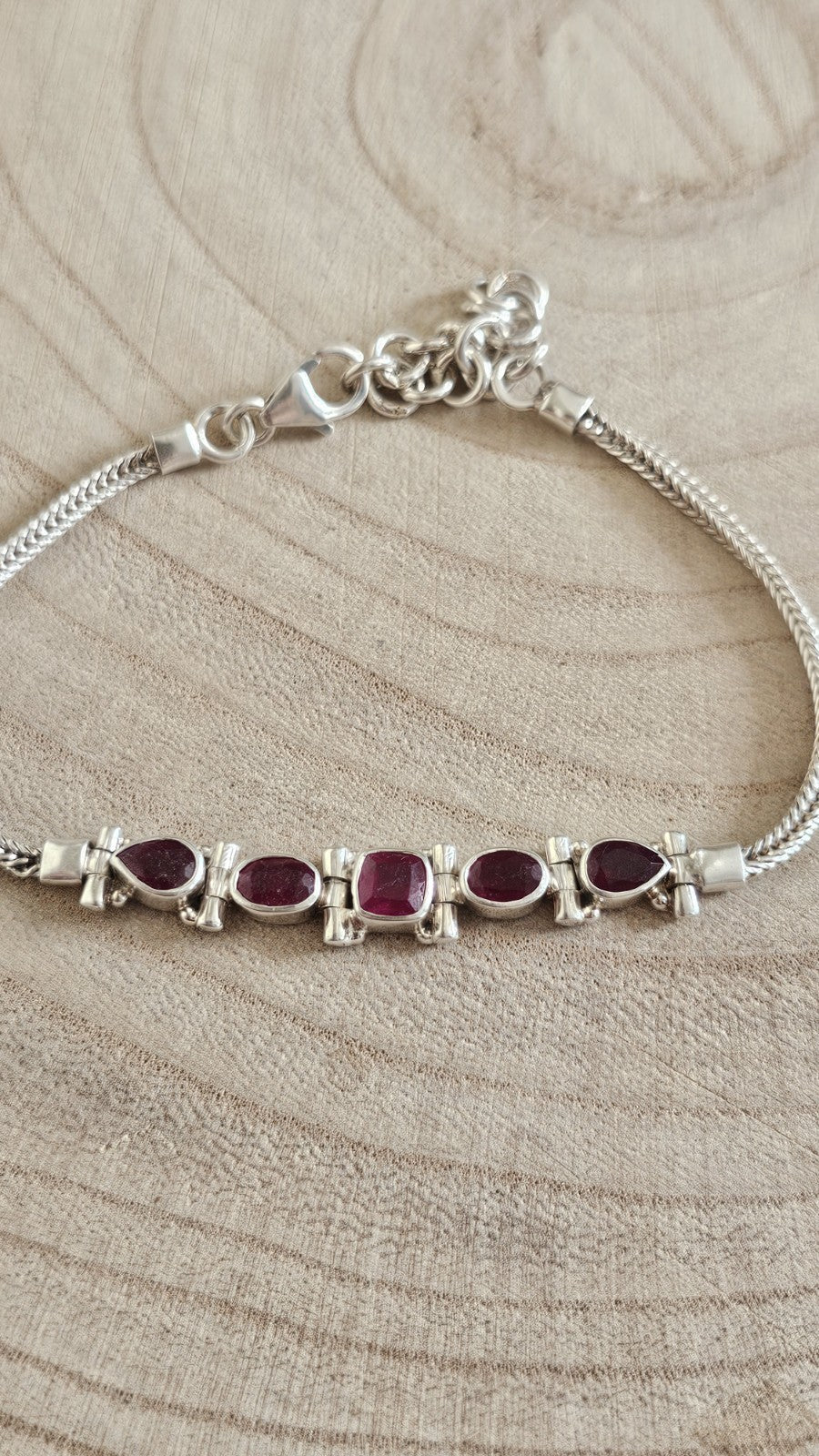 925 Sterling Silver Ruby Bracelet Adjustable 18–23cm 9.80g