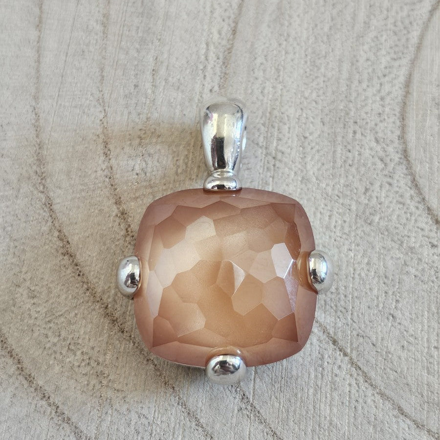 TI SENTO Milano 925 Sterling Silver Peach Faceted Cushion Pendant 17.14g