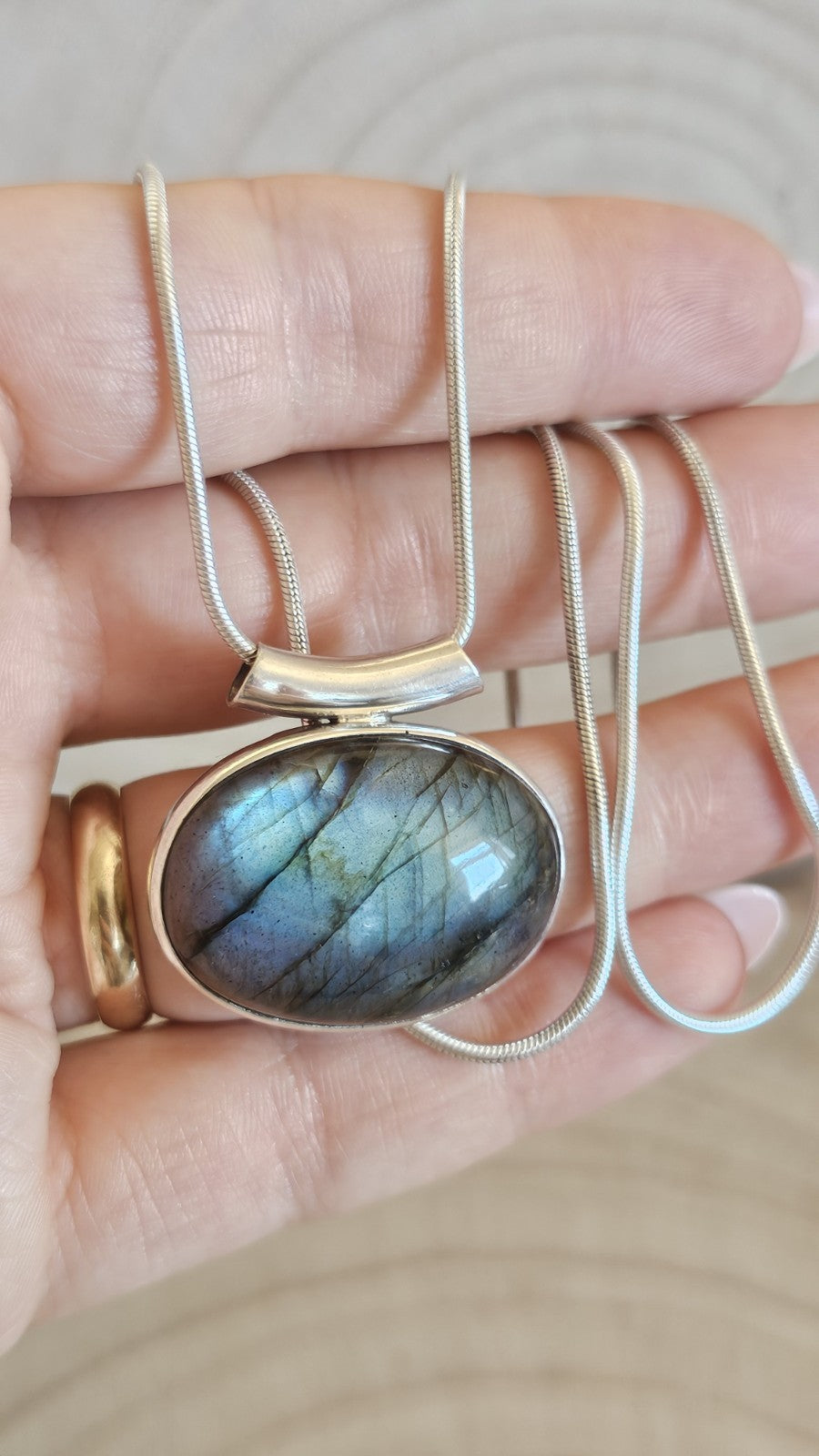 925 Sterling Silver Labradorite Pendant Necklace 20" Snake Chain 20.8g