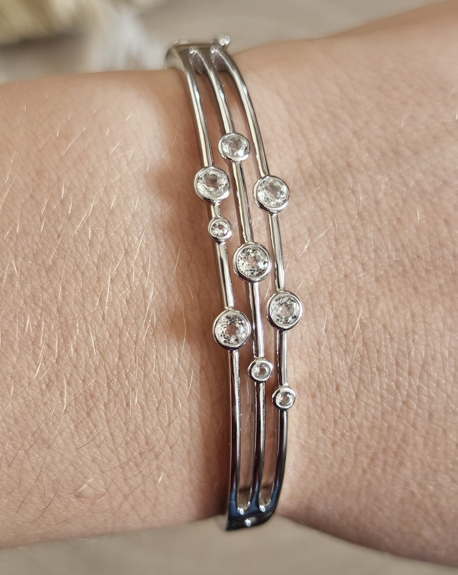 Hot Diamonds 925 Sterling Silver White Topaz Diamond Statement Bangle 6.75"