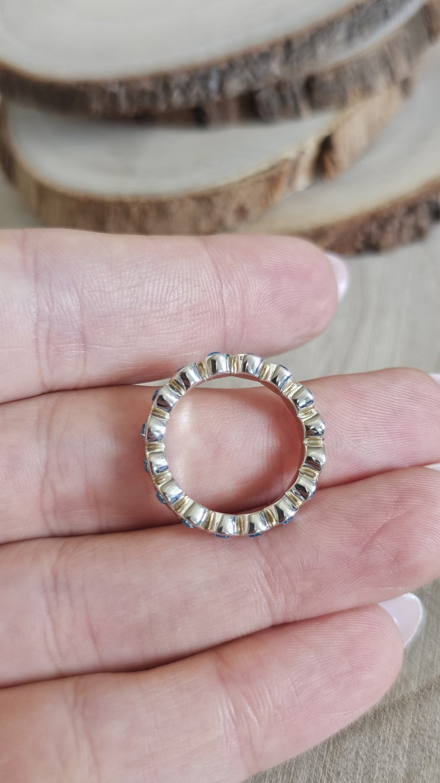 925 Sterling Silver Blue Topaz Full Eternity Ring Size M 4.33g