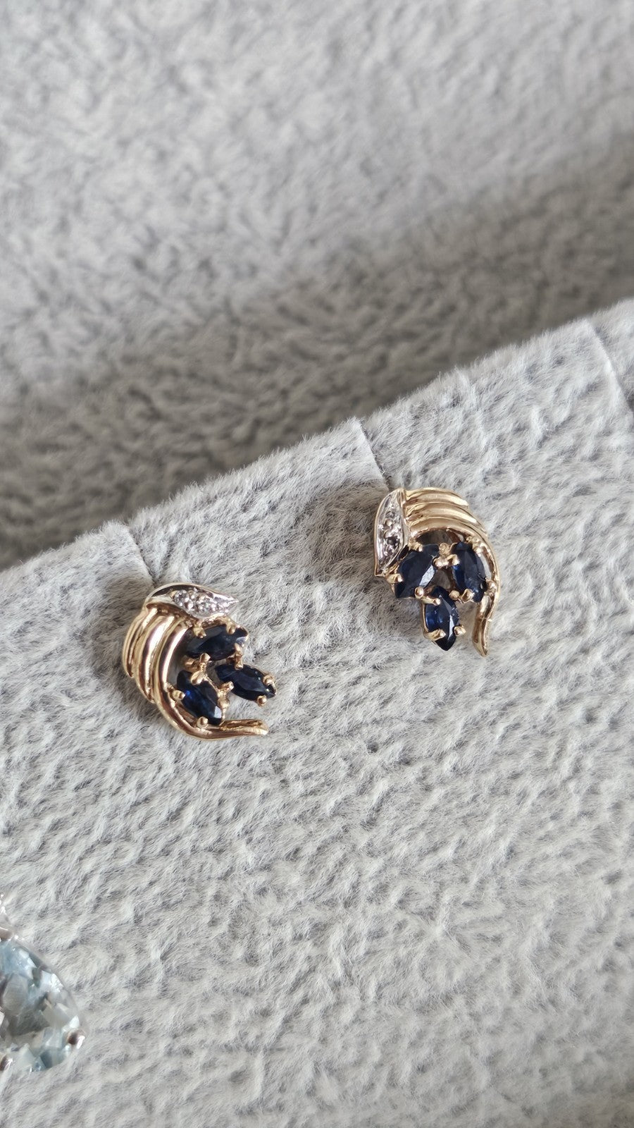 9ct Yellow Gold Natural Sapphire & Diamond Stud Earrings – Hallmarked