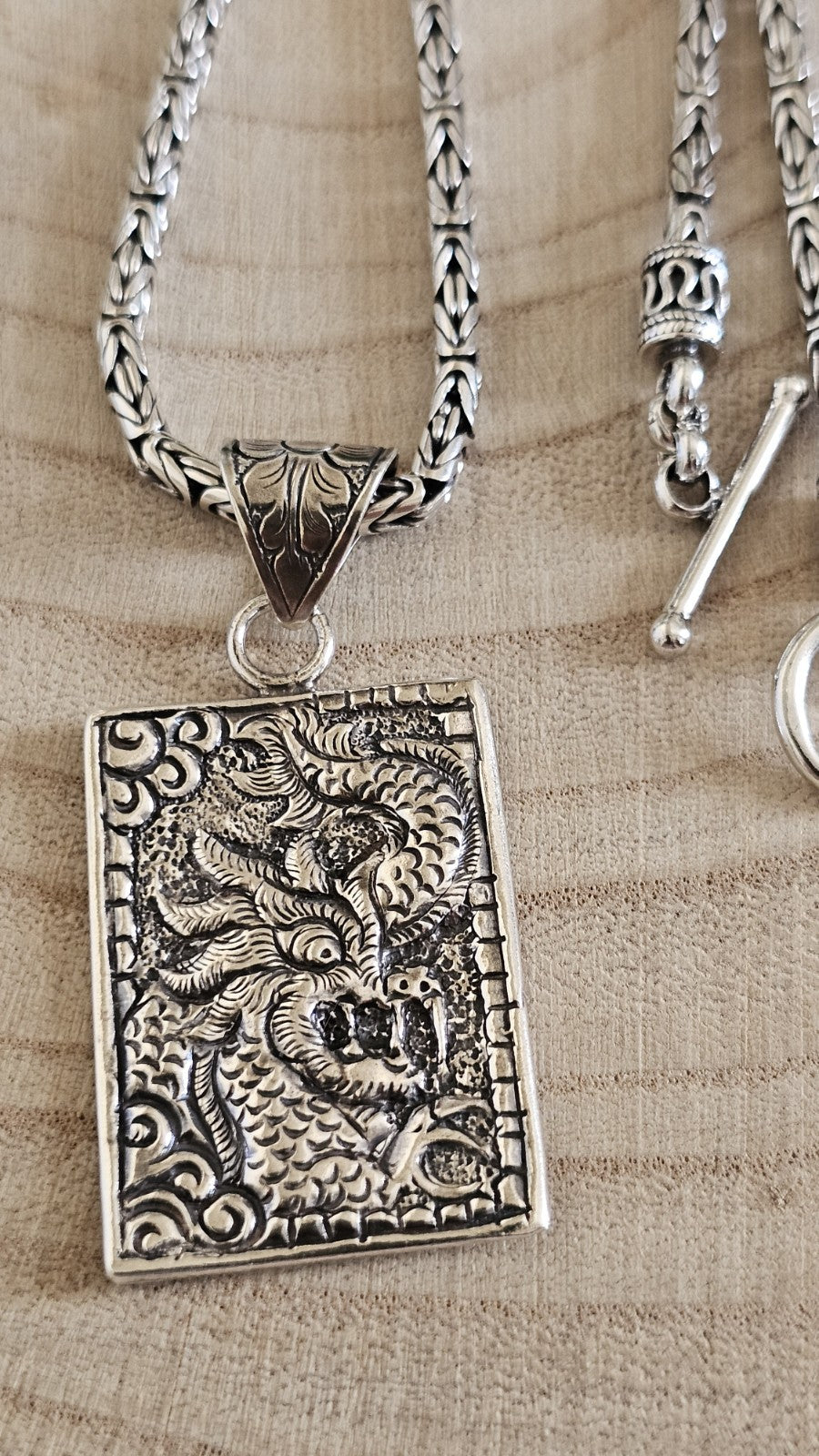 BA SUARTI 925 Sterling Silver Dragon Pendant Necklace 18" Heavy 38.27g