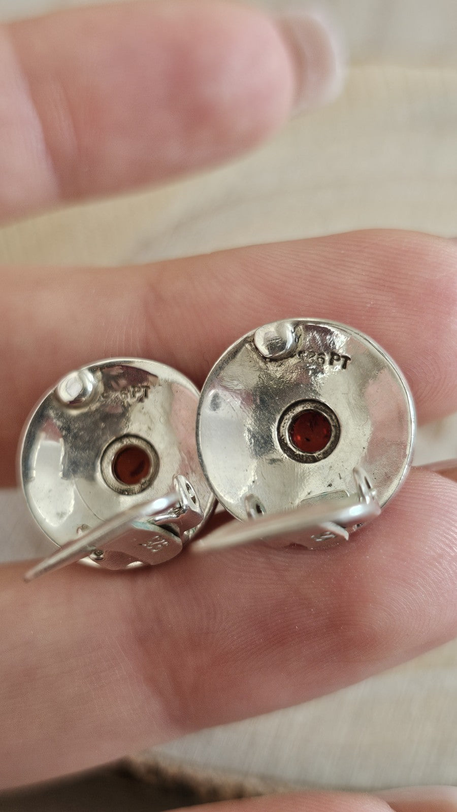 🧡 Vintage Sterling Silver  and Amber Round Clip-On Earrings ✨