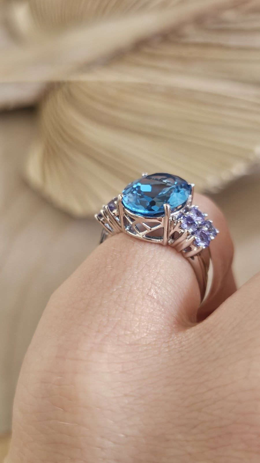 Sterling Silver Swiss Blue Topaz Tanzanite Cluster Ring Size N 4.64g