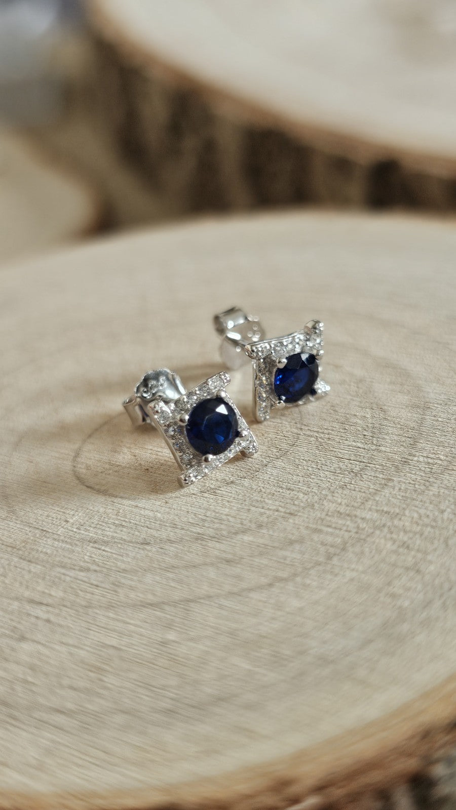 925 Sterling Silver Blue CZ Square Halo Stud Earrings Rhodium Plated 7mm New