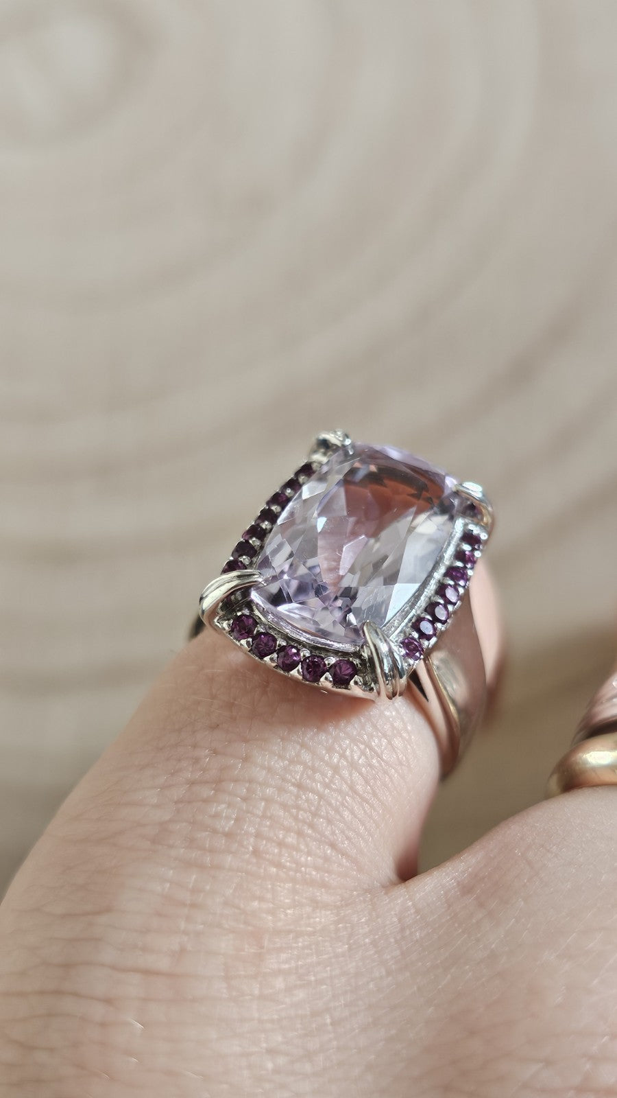 925 Sterling Silver Amethyst & Rhodolite Garnet Statement Ring–Size N 1/2- 7.27g