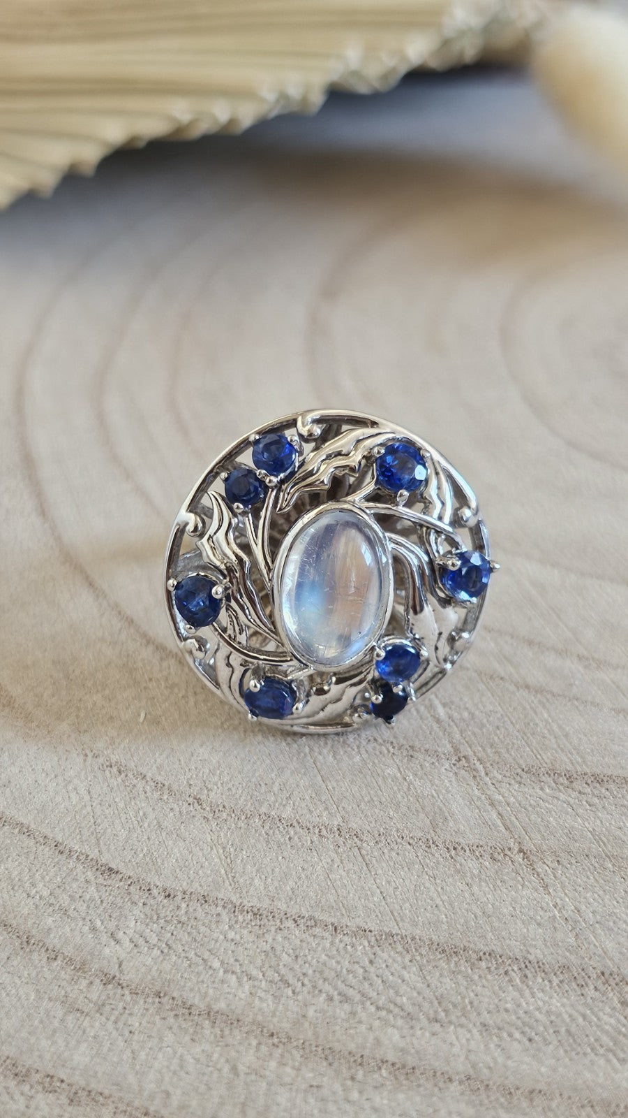 Shipton & Co 925 Silver Moonstone Kyanite Arts & Crafts Ring Size N 1/2