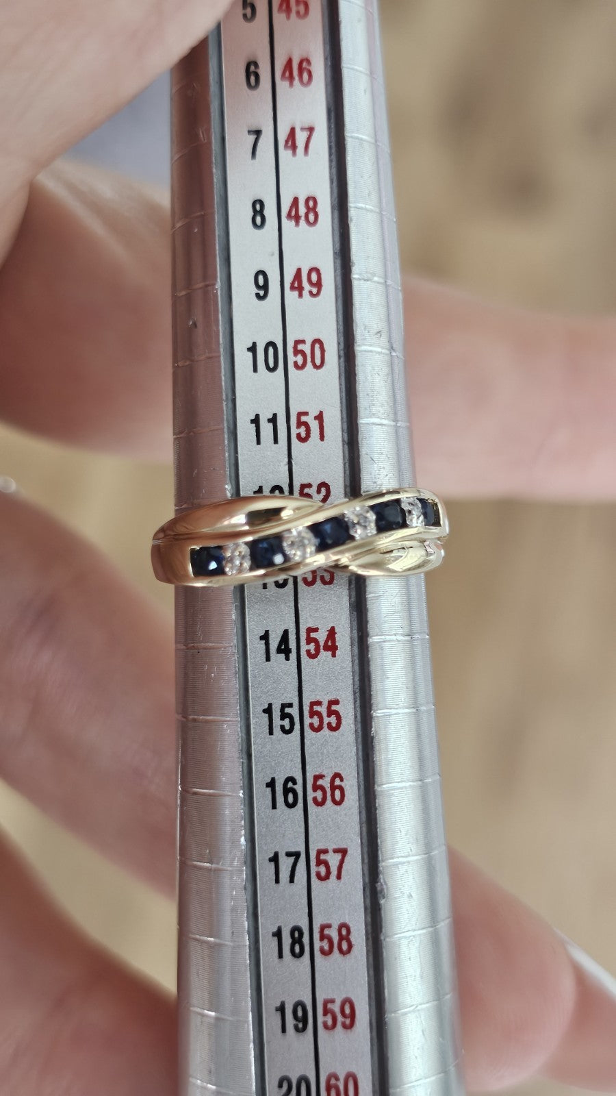 9ct Yellow Gold Natural Sapphire & Diamond Crossover Ring Size M