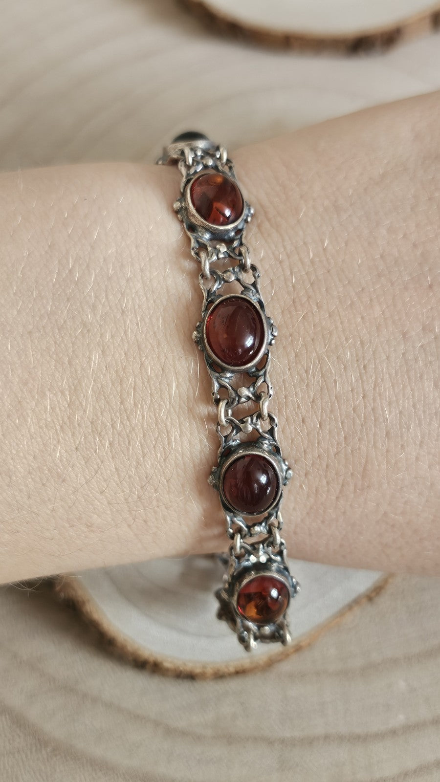 Vintage Polish 925 Sterling Silver Amber Bracelet 🧡 Gdańsk Hallmark