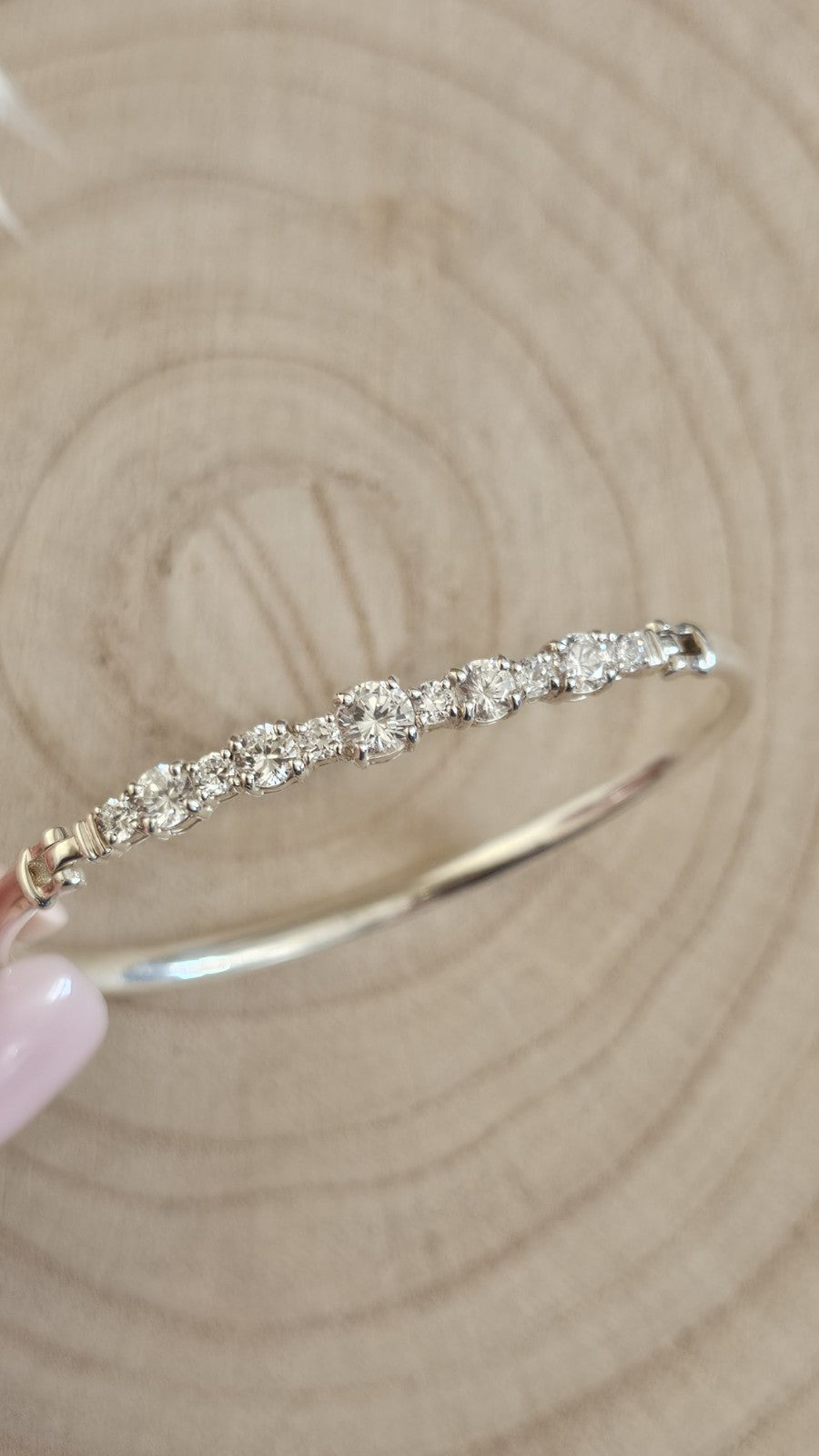 925 Sterling Silver CZ Tennis Style Hinged Bangle Bracelet 7" Fully Hallmarked