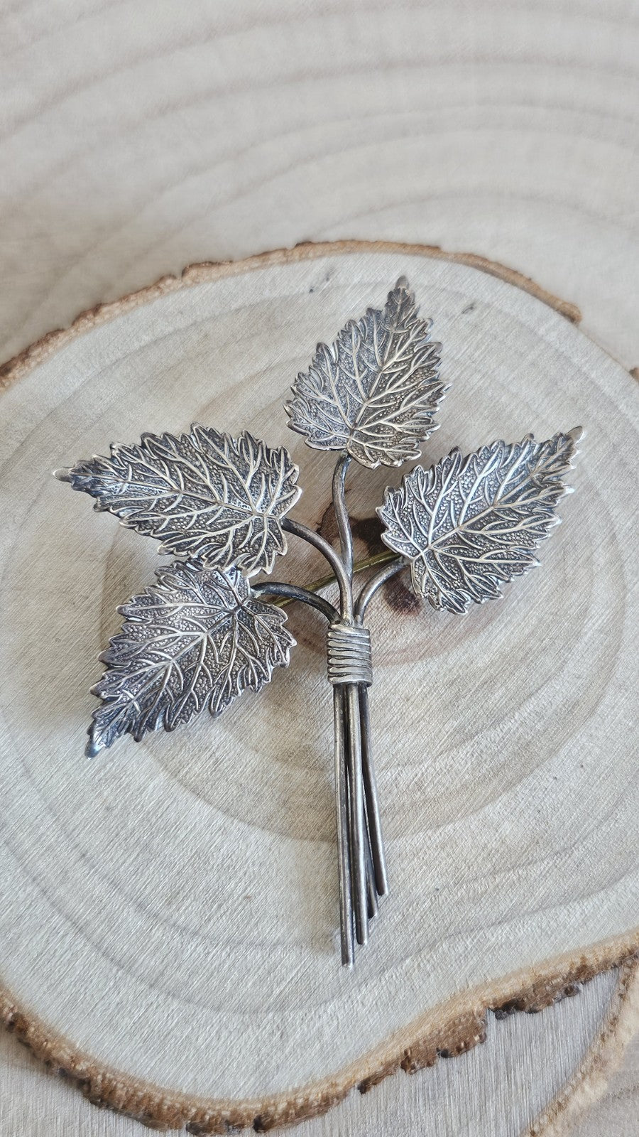 Vintage Silver Leaf Bouquet Brooch Stamped SILVER Botanical Leaves 6.46g