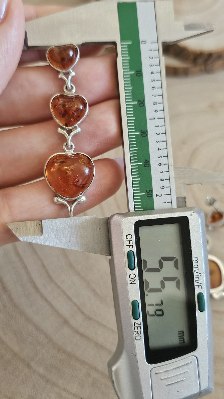 925 Sterling Silver Amber Heart Drop Earrings 3 Stone Dangle 9.37g