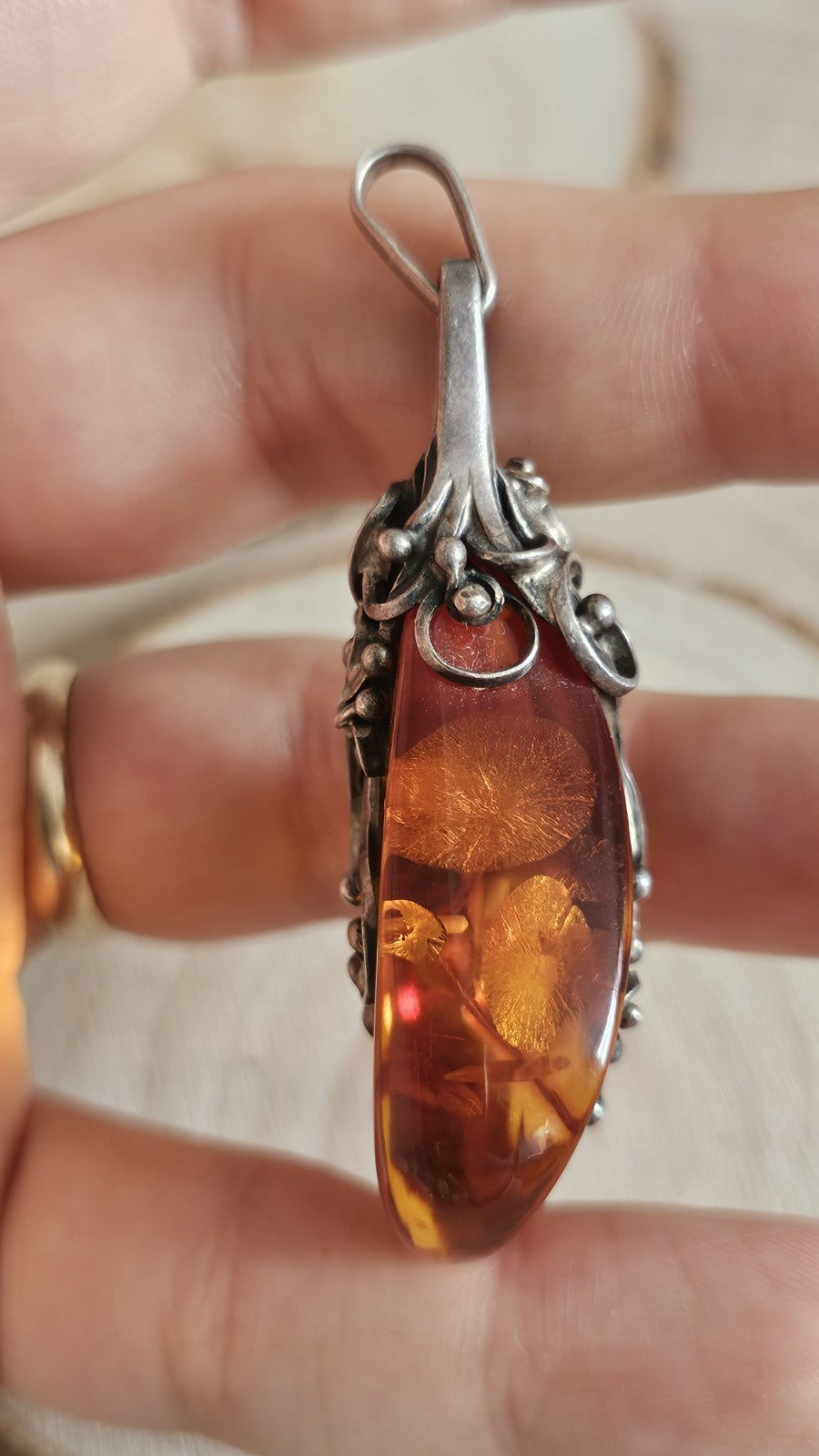 Vintage 925 Sterling Silver Large Amber Pendant Fully Hallmarked 16.46g