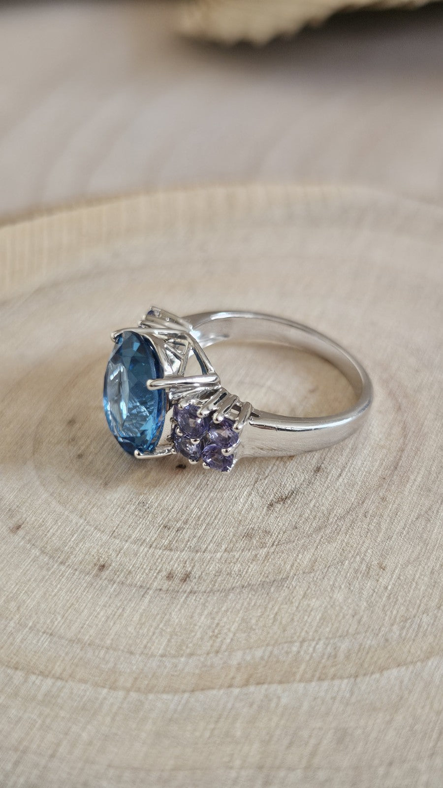 Sterling Silver Swiss Blue Topaz Tanzanite Cluster Ring Size N 4.64g