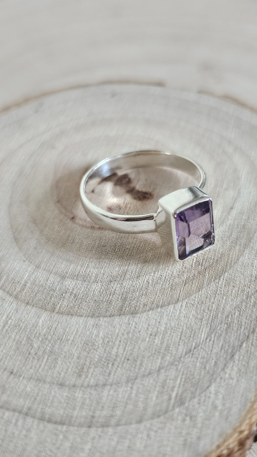 925 Sterling Silver Amethyst Ring Size U Emerald Cut Purple Gemstone 3.93g
