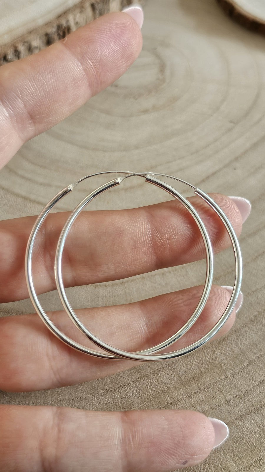 925 Sterling Silver Large Hoop Earrings 50mm Classic Thin Round Hoops , New