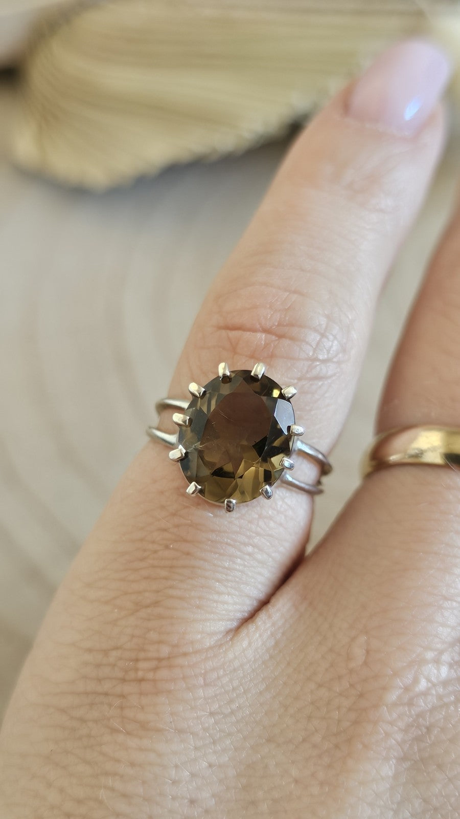 925 Sterling Silver Smoky Quartz Oval Solitaire Ring Size M 1/2 Hallmarked