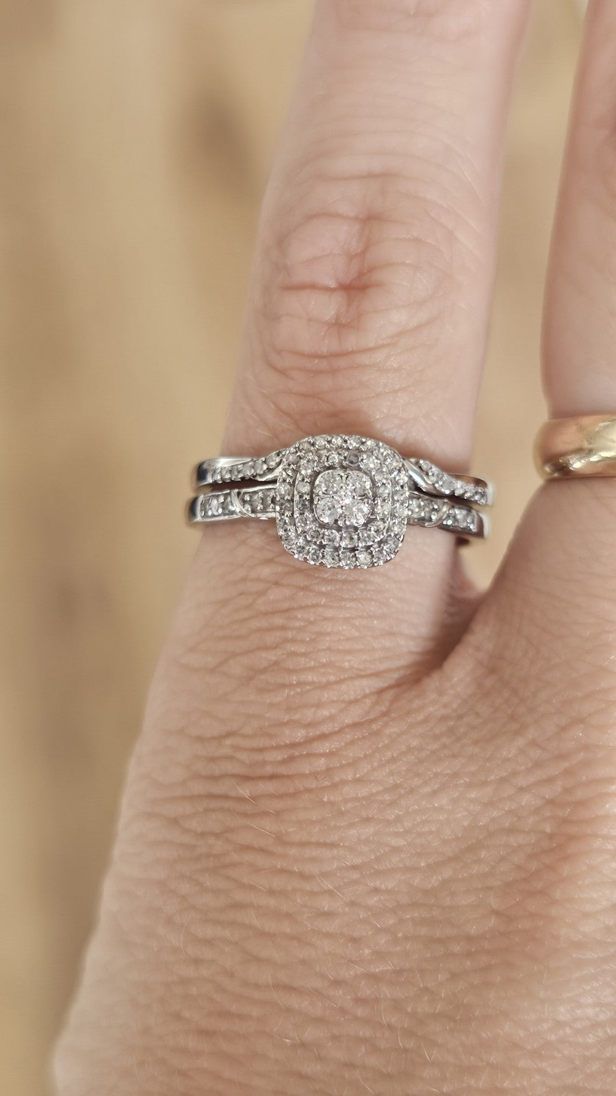 💍 9ct White Gold Natural Diamond Bridal Ring Set – Size S 💎