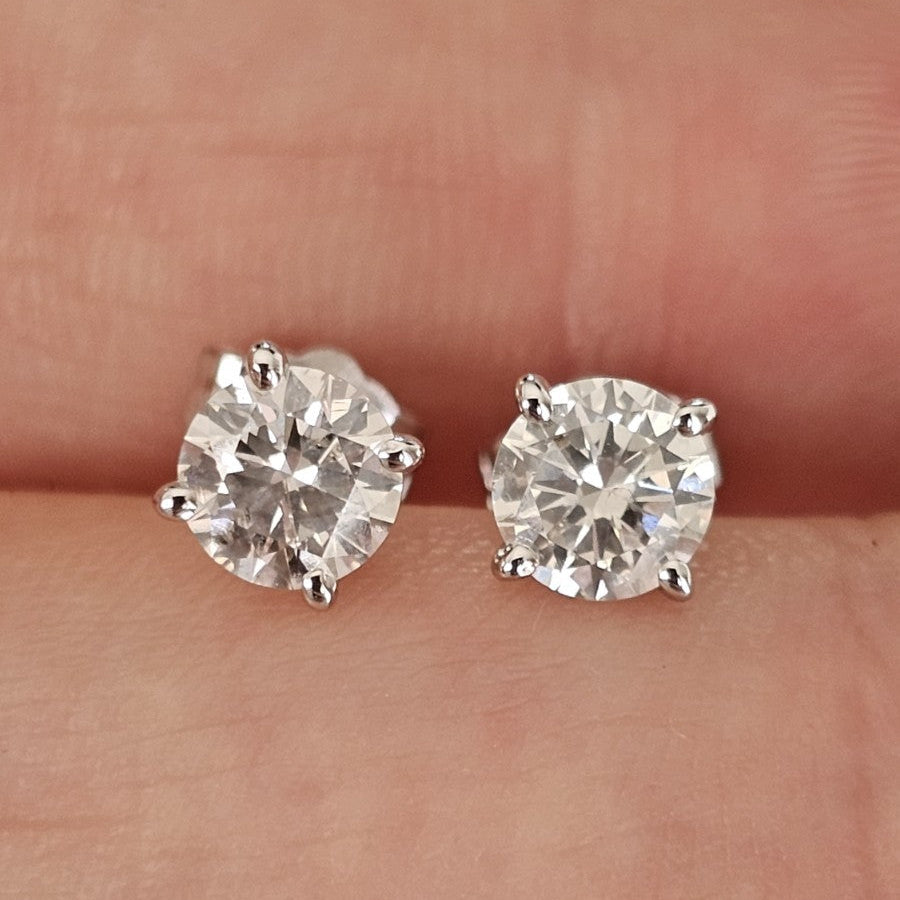 Natural Diamond Stud Earrings 14ct White Gold 1.01ctw GCI Cert Butterfly Back