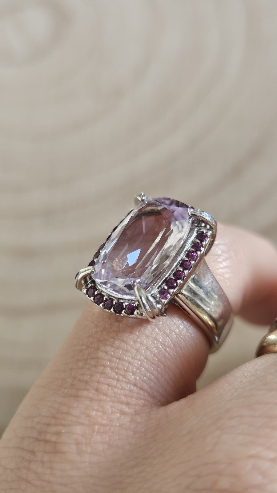 925 Sterling Silver Amethyst & Rhodolite Garnet Statement Ring–Size N 1/2- 7.27g
