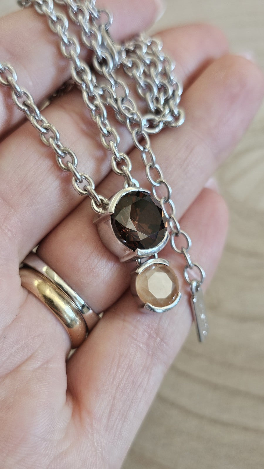 TI SENTO 925 Sterling Silver Brown & Peach Stone Pendant Necklace 16-18"
