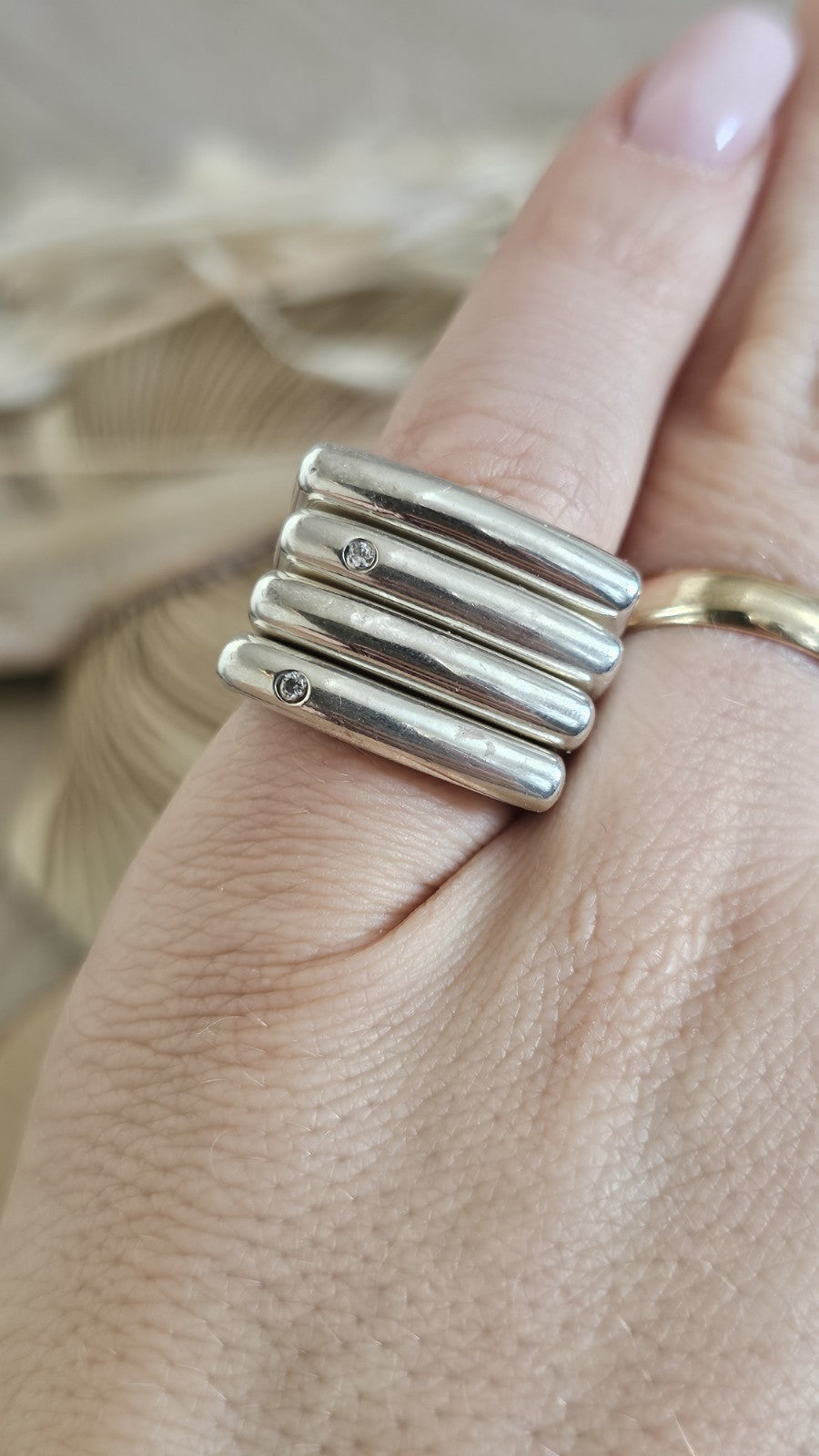 925 Sterling Silver 4 Band Articulated Statement Ring  Size M 1/2 22.11g