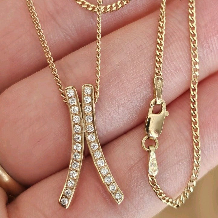 9ct Yellow Gold Natural Diamond Crossover Pendant Necklace 19" Hallmarked