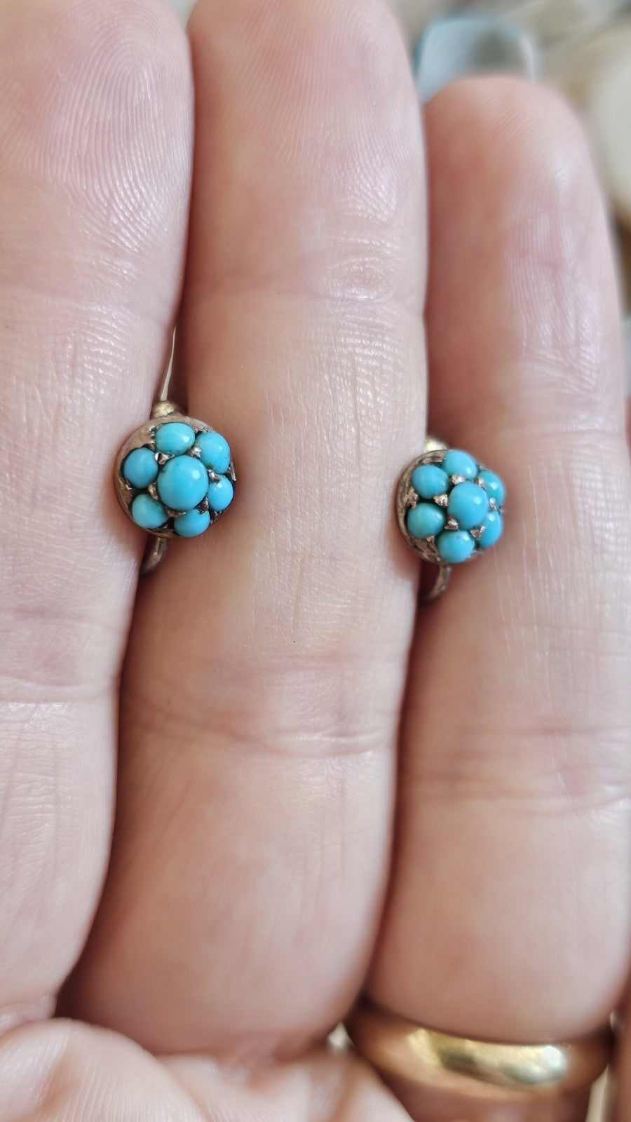 Antique 800 Silver Turquoise Cluster Screw Back Earrings 2.59g