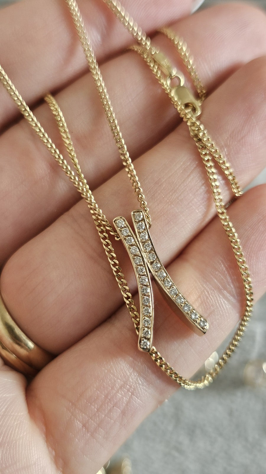 9ct Yellow Gold Natural Diamond Crossover Pendant Necklace 19" Hallmarked